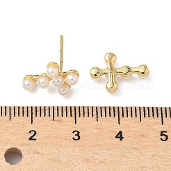 Серьги-гвоздики с крестом из латуни EJEW-A132-01G