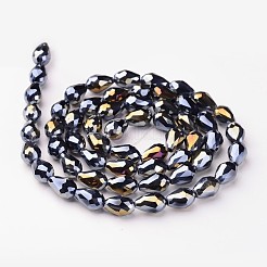 電気メッキガラスビーズセット  ABカラーメッキ  多面カットティアドロップ  ブラック  12x8mm  58個/連  26.5インチ&nbsp;LS-EGLA-D015-12x8mm-14