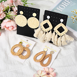 4 пара сережек-гвоздиков из ротанга в 4 стилях EJEW-SP0001-16C