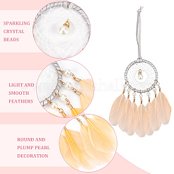 2 шт. 2-х цветная плетеная сетка/паутина с подвесными украшениями в виде перьев&nbsp;AJEW-CP0005-26