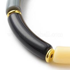 Pulsera elástica con cuentas de tubo curvado de acrílico de jade de imitación para mujer&nbsp;BJEW-JB08436-03