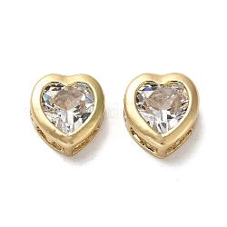 Perline in ottone, con vetro, placcato di lunga durata, cuore, oro, 10.5x10x5.5mm, Foro: 1.9 mm