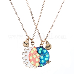 2 pièces émail lumineux soleil et lune match couple pendentif colliers ensemble, brillent dans les bijoux magnétiques en alliage sombre pour les enfants, or, 16.54~16.73 pouce (42~42.5 cm)