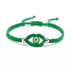 Плетеный браслет из бисера сглаз лэмпворк, регулируемый браслет дружбы для женщин, зеленый лайм, внутренний диаметр: 2-1/8~3-1/2 дюйм (5.3~8.8 см)