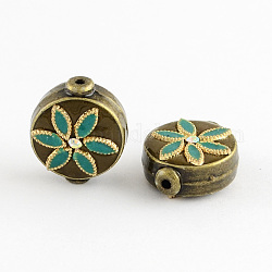 Flat Round Handmade Indonesia Beads, with Alloy Cores, Antique Bronze, Coffee, 18x16x9mm, Hole: 1.5mm