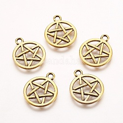 Tibetan Style Alloy Pendants, Flat Round with Pentagram, Lead Free, Nickel Free and Cadmium Free, Antique Golden, 16.5mm in diameter, 1.8mm thick, hole: 2mm
