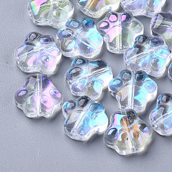 Perles en verre transparentes, de couleur plaquée ab , empreintes de pattes de chien, clair ab, 11x12x4.5mm, Trou: 1mm