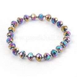 Bracelets extensibles en verre électrolytique, laiton séparateurs perles, ronde, multi-couleur plaquée, 2-1/8 pouce (5.3 cm)