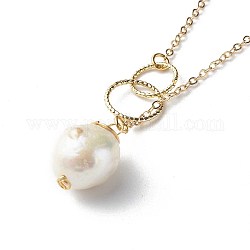 Collane con ciondolo di perle barocche naturali, con catene portacavi in ​​ottone, oro, 17.52 pollice (445 mm)