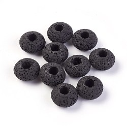 Natural Lava Rock Beads, Dyed, Rondelle, Black, 15.5~16x9.7~10mm, Hole: 5~5.4mm