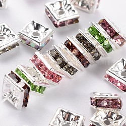 Abalorios de latón Diamante de imitación espaciador, cuadrado, sin níquel, color plateado, color mezclado, aproximamente 5 mm de largo, 5 mm de ancho, 2.5 mm de espesor, agujero: 1 mm