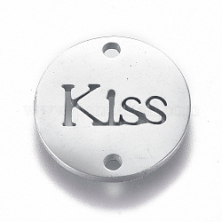 304ステンレス鋼リンクコネクター  単語のキスでフラットラウンド  バレンタインデーのために  ステンレス鋼色  12x1mm  穴：1.2mm