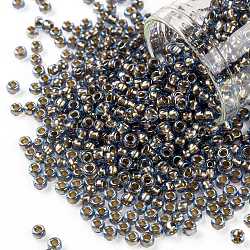 Toho perles de rocaille rondes, Perles de rocaille japonais, (997) saphir clair ab doublé doré, 8/0, 3mm, Trou: 1mm, environ 1110 pcs/50 g