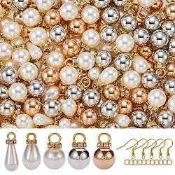 DIY Imitation Pearl Drop Earring Making Kit, Including Round Brass Rhinestone & ABS Imitation Pearl Pendant, Iron Jump Ring, Brass Earring Hooks, Golden, 300pcs/box