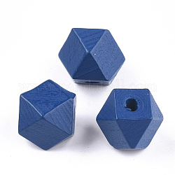 Cuentas de madera natural pintada, poliedro, azul marino, 15.5~16x15.5~16x12mm, agujero: 3 mm