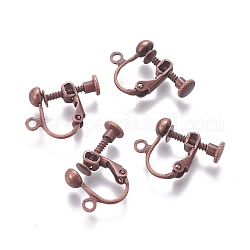 Accessoires de boucle d'oreille clips à vis en laiton plaqué avec pince spirale, clip d'oreille en spirale, cuivre rouge, 13x17x4.5mm, Trou: 1.6mm