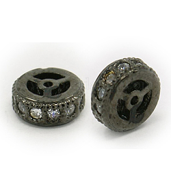 Perles de cubes zircone en laiton , plat rond, gunmetal, 8x2.5mm, Trou: 1mm