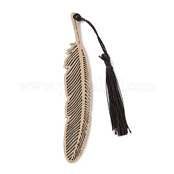 Bamboo Bookmarks, with Polyester Tassel, Feather, BurlyWood, 245mm