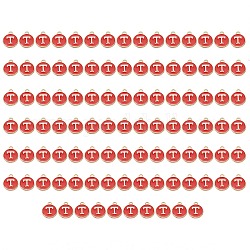 Charms aus vergoldeter Emaille-Legierung, emaillierte Pailletten, Flachrund, rot, letter.t, 14x12x2 mm, Bohrung: 1.5 mm, 100 Stück / Karton