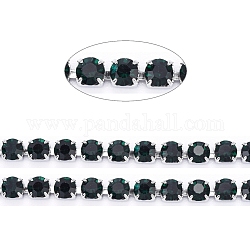 304 Stainless Steel Rhinestone Strass Chains, with Spool, Rhinestone Cup Chains, Stainless Steel Color, Emerald, 3x3x2.7mm, about 32.8 Feet(10m)/roll.