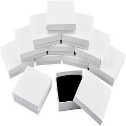 Geschenkbox aus Pappe Schmuckset-Boxen, für Halskette, Ohrringe, mit schwarzem Schwamm innen, Viereck, weiß, ca. 9.3x9.3x3.1 cm, Innendurchmesser: 8.6x8.6 cm, 12 Stück / Set