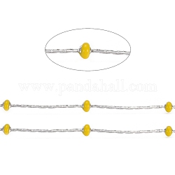 Stainless Steel Cardano Chains, with Enamel Beads and Spool, Long-Lasting Plated, Soldered, Flat Round, Stainless Steel Color, Yellow, 1x1mm, about 32.8 Feet(10m)/roll