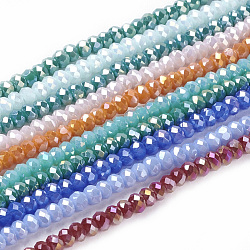 Chapelets de perles en verre électroplaqué, jade d'imitation, de couleur plaquée ab , facette, rondelle, couleur mixte, 3x2mm, Trou: 0.5mm, Environ 165~170 pcs/chapelet, 16.7 pouce