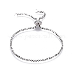 Bracelets de curseur réglables en 304 acier inoxydable, bracelets bolo, avec des chaînes de la boîte et des perles de bouchon de curseur, couleur inoxydable, 9-1/2 pouce (24 cm), 2mm