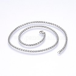 304 Stainless Steel Wheat Chain Necklaces, with Lobster Claw Clasps, Stainless Steel Color, 19.7 inch(50cm), 4mm