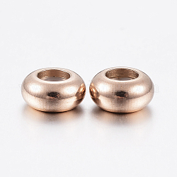 Ion Plating(IP) 202 Stainless Steel Beads, with Plastic, Slider Beads, Stopper Beads, Rondelle, Rose Gold, 8x4mm, Hole: 2mm