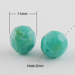 Perles acryliques, style de pierres fines imitation, facette, ronde, turquoise moyen, 11mm, Trou: 2mm, environ 540 pcs/500 g