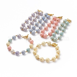 Bracelets de perles acryliques ronds de style peint à la bombe, caoutchouté, avec fermoirs à bascule en alliage plaqué or, couleur mixte, 8-1/8 pouce (20.5 cm)