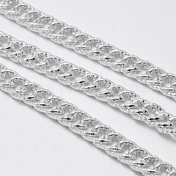 3.28 Feet Aluminium Curb Chains, Unwelded, Lead Free & Nickel Free, Silver Color Plated, 15x10x5mm
