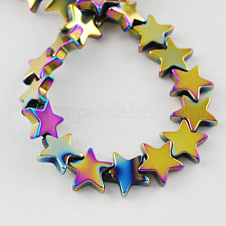 Non-magnetic Synthetic Hematite Beads Strands, Grade A, Star, Multi-color Plated, 10x10x2mm, Hole: 1mm, 60pcs/strand, 15.5 inch