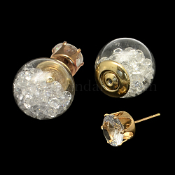 Doppelseitige Glaskugelgelenkohrringe, mit Harz Strass-Steinen und goldenen Eisenstiften, weiß, 16 mm, 8 mm, Stift: 0.7 mm