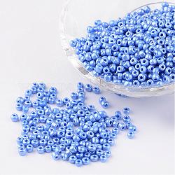 Perles de bricolage artisanales perles de rocaille de verre rondes lustrées de 8/0 couleurs opaques, bleuet, taille: environ 3mm de diamètre, Trou: 1 mm, environ 1101 pcs/50 g