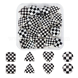 Superfindings 40pcs 4 cabochons en résine opaque de style, formes mélangées avec motif quadrillé, noir, 10 pièces / style