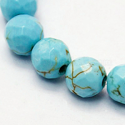 Brins de perles de magnésite naturelle, teints et chauffée, facette, ronde, bleu ciel, 8mm, Trou: 1mm