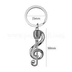 Portachiavi con ciondolo nota musicale smaltato in lega di zinco, per la decorazione della chiave dell'auto della borsa, argento antico, ciondolo: 5 cm