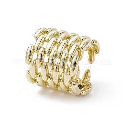 Anillo de puño abierto de latón chapado en cremallera, anillos de banda ancha huecas, real 18k chapado en oro, diámetro interior: 17.6 mm
