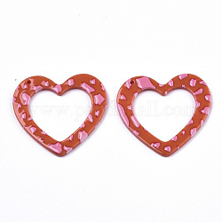 Ciondoli acrilici stampati opachi, cuore, arancio rosso, 36x39x2~3mm, Foro: 1.5 mm