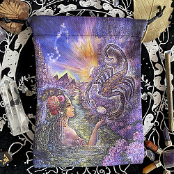Bolsas de embalaje de terciopelo de algodón, bolsas de cordón, estilo de pintura al óleo, rectángulo con patrón de constelación, Escorpión, 18x13 cm