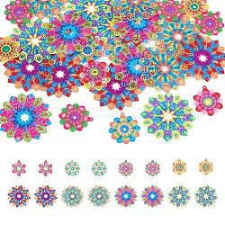 32Pcs 8 Styles Spray Painted 430 Stainless Steel Filigree Pendants, Flower Charm, Mixed Color, 22~35x20~35x0.5mm, Hole: 1.2~1.4mm, 4pcs/style