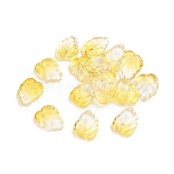 Two-Tone Transparent Glass Charms, Leaf, Yellow, 13.5x10.5x3.5mm, Hole: 1.2mm