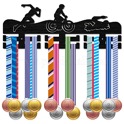 Fashion Wood Medal Hanger Holder, 2 Line Display Wall Rack, with Screws & Anchor Plug, Triathlon, Sports, 150x400mm, Hole: 5mm