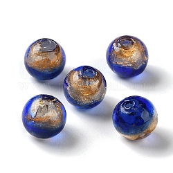 Handmade Gold Sand with Silver Foil Lampwork Beads Strand, Round, Medium Blue, 11.5~12mm, Hole: 1.8mm, about 45pcs/strand, 17.72''(45cm)