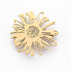 花のブローチ  バックパックの服のための201つのステンレス鋼の襟章  ニッケルフリー＆鉛フリー  ゴールドカラー  42.5x42.5x7mm  ピン：0.7mm