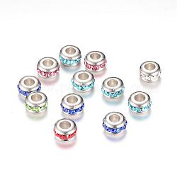 Strass perles européennes, avec des accessoires en plastique CCB, rondelle, couleur mixte, 10~11x6mm, Trou: 4.5~5mm