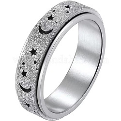 Вращающееся кольцо с луной и звездой из нержавеющей стали, кольцо для снятия стресса с тревожным кольцом spinner fidget band для женщин, цвет нержавеющей стали, размер США 13 (22.2 мм)