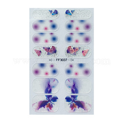 Водонепроницаемые лазерные наклейки для ногтей с полным покрытием, 3d наклейки для ногтей, самоклеящийся, со стеклянными стразами, для украшения ногтей, бабочки, светло-синий, 41.3x13.9~26.8 мм, 14шт / лист